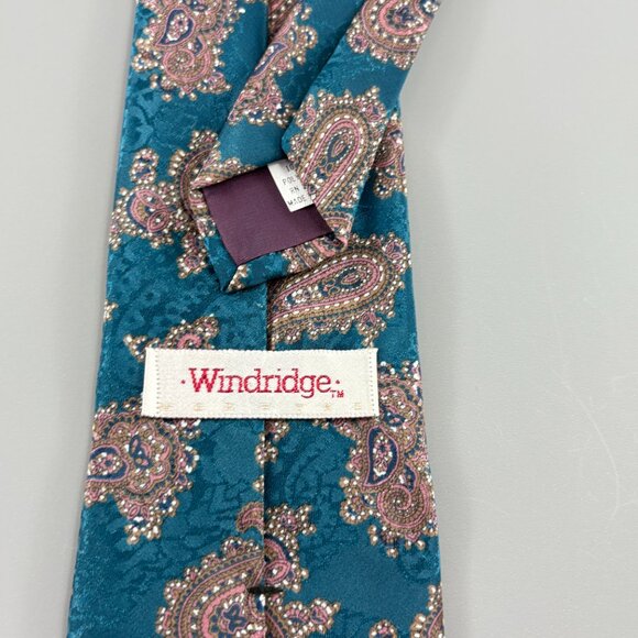 Windridge Mervyn's Teal Paisley Men's Tie 3 1/2" x 60" Vintage - Picture 3 of 3